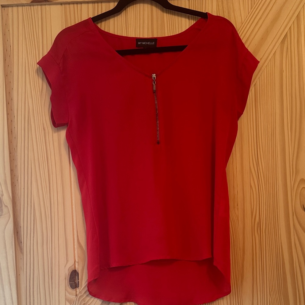 My Michelle Scarlet Blouse with Front Zipper